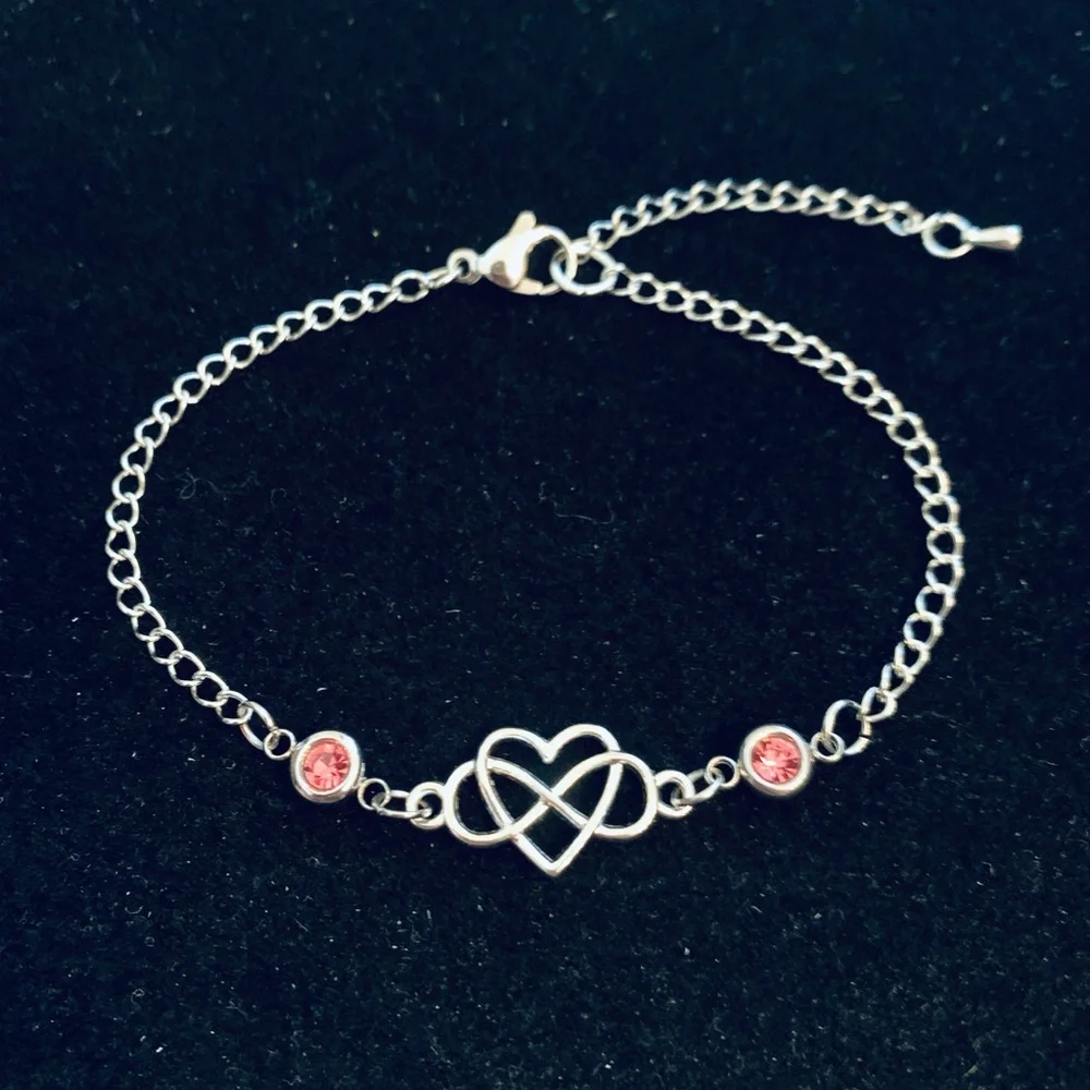Infinity Heart chain bracelet or anklet with birthstone charms